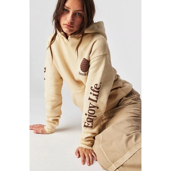 Free People Free & Easy Three Palms Heavy Fleece Hoodie in Natural Size XS - Picture 1 of 6